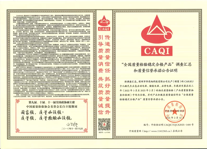 Carku Products Earn Triple Certification from China Association for Quality Inspection (CAQI)